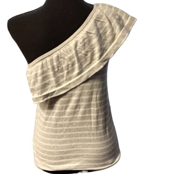 J. Crew Gray Striped One Shoulder Top Small - Picture 3 of 4